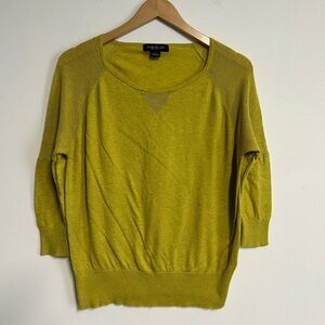 August Silk Pullover Green Sweater 3/4 Sleeve Lightweight Office Travel Preppy L